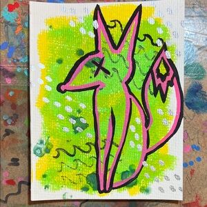 Vibrant Fox Mixed Media small painting